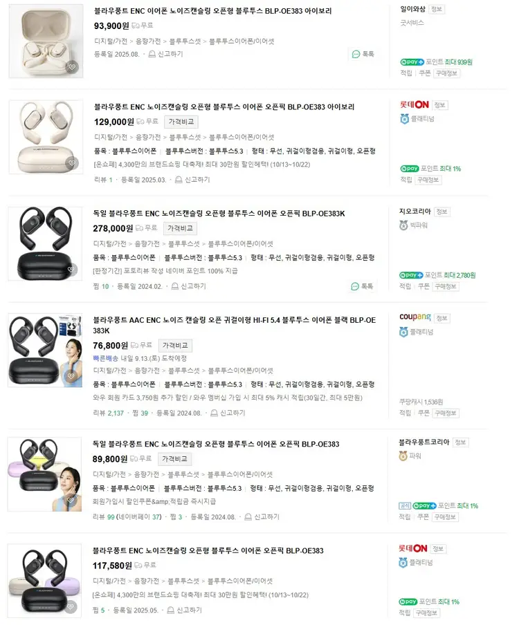 오픈귀걸이형 노이즈 캔슬링 독일브랜드 블라우드풍트 블루투스이어폰 이미지