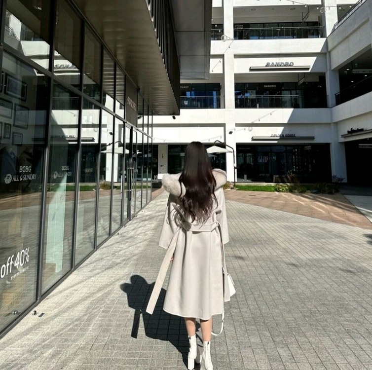 울100 핸드메이드 후드 폭스 롱 코트/드라이클리닉완료 이미지
