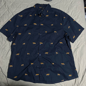 H&M 표범 패턴 반팔셔츠 XL 동물 자수 프린팅 셔츠 네이비 이미지