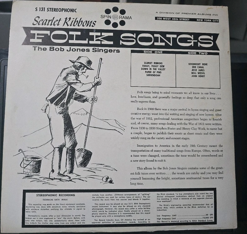 밥 존스싱어즈_Scarlet Ribbons/Folk Songs_LP US 이미지