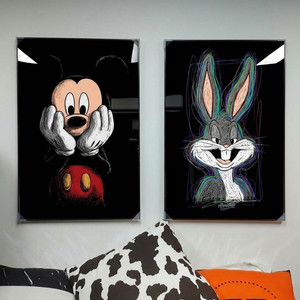 그림 액자 팝아트 인테리어소품 미키마우스 벅스버니 낙서화 캐릭터그림 대형 액자세트 모던 거실 인테리어 아트포스터 이미지