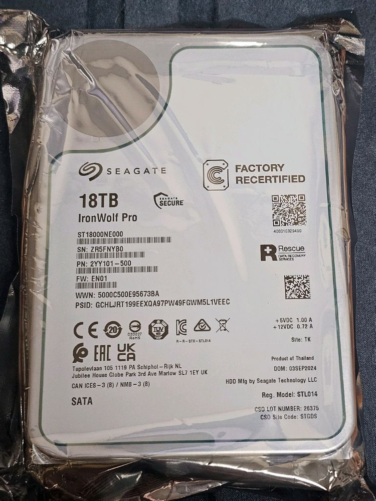 Seagate IronWolf PRO 18TB NAS HDD SATA 미개봉 이미지