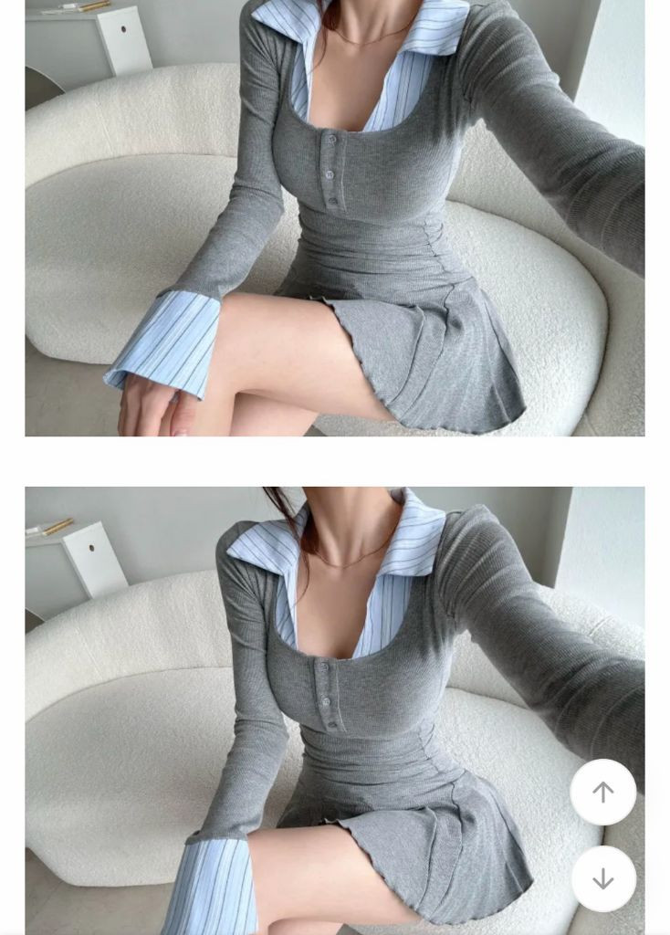 새상품) 커프스 셔츠 레이어드 원피스 에이블리 그레이 이미지