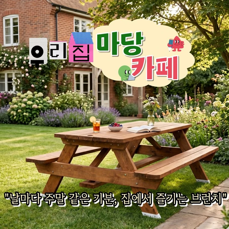 아누기 야외 원목 피크닉 테이블 탁자 벤치 일체형 부패방지 패드 부착 이미지