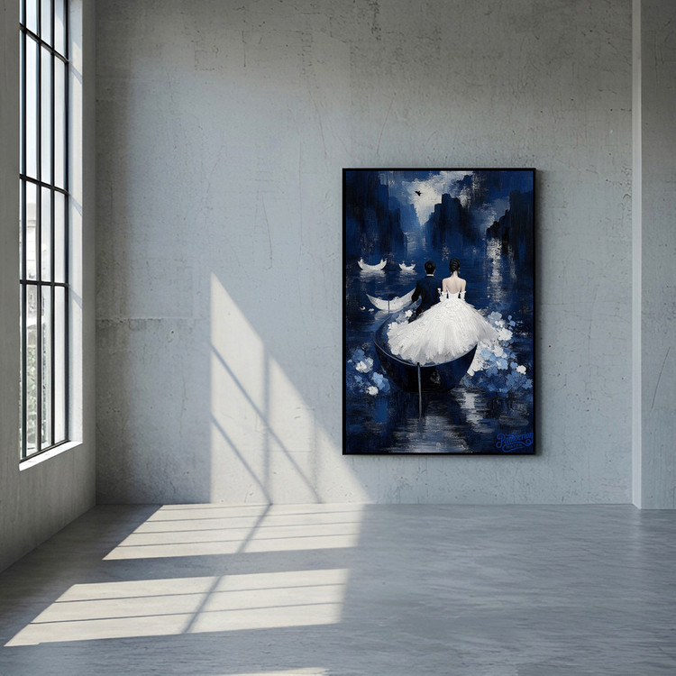 [작품 이름] 달빛에 닻을 내리다 그림 액자 팝아트 인테리어소품 신혼부부그림 웨딩액자 보트그림 달빛유화 대형 거실인 이미지