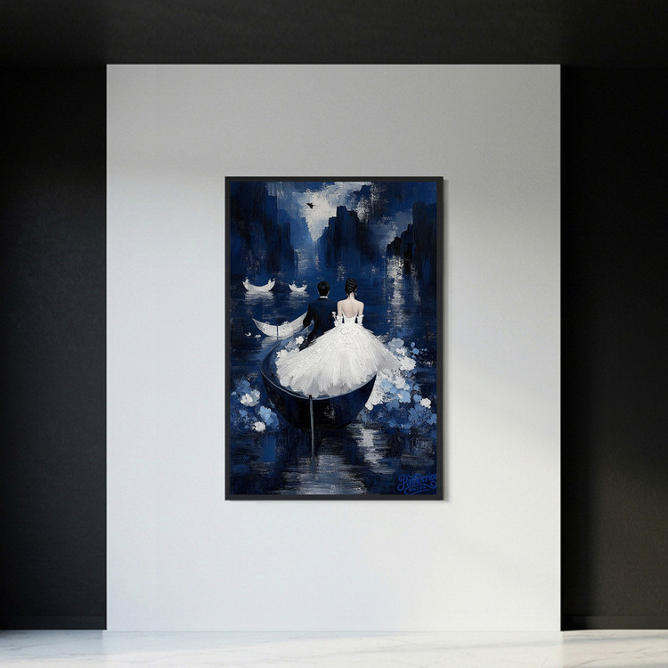 [작품 이름] 달빛에 닻을 내리다 그림 액자 팝아트 인테리어소품 신혼부부그림 웨딩액자 보트그림 달빛유화 대형 거실인 이미지