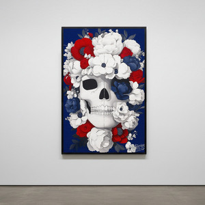 [작품 이름] 영원한 피안 그림 액자 팝아트 인테리어소품 해골꽃그림 꽃액자 레드 화이트 블루 모던아트 거실 대형 이미지