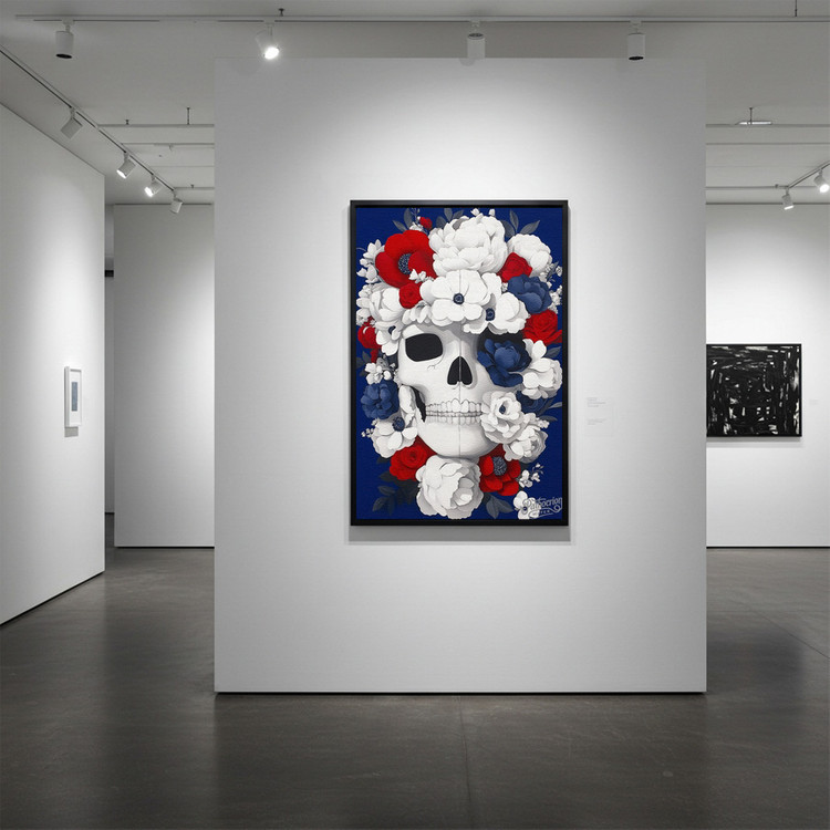 [작품 이름] 영원한 피안 그림 액자 팝아트 인테리어소품 해골꽃그림 꽃액자 레드 화이트 블루 모던아트 거실 대형 이미지