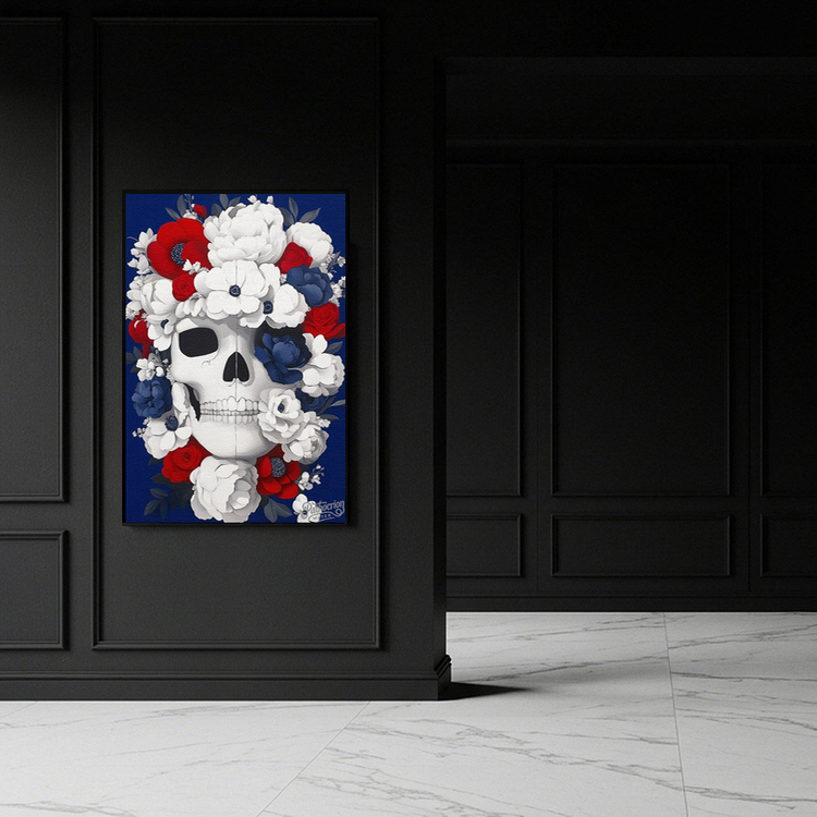 [작품 이름] 영원한 피안 그림 액자 팝아트 인테리어소품 해골꽃그림 꽃액자 레드 화이트 블루 모던아트 거실 대형 이미지