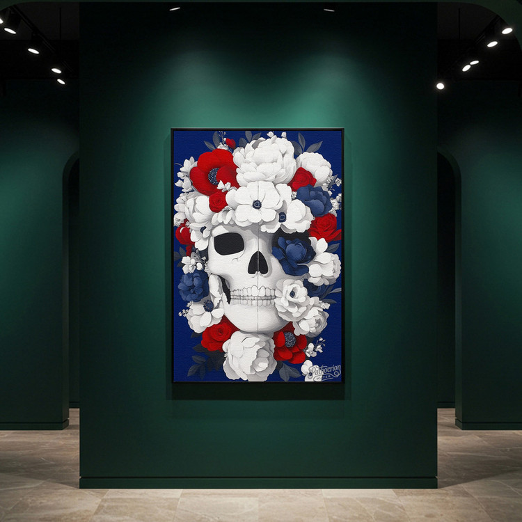 [작품 이름] 영원한 피안 그림 액자 팝아트 인테리어소품 해골꽃그림 꽃액자 레드 화이트 블루 모던아트 거실 대형 이미지