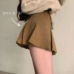 에이블리 코듀로이 A라인 미니스커트 반바지 포함 베이지 치마 S 이미지