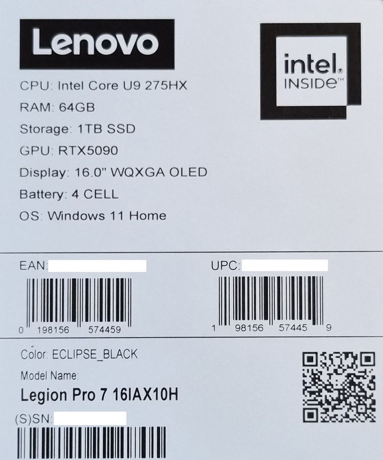 [미개봉]레노버 LEGION Pro 7 16IAX10 U9 5090 Plus 64GB W11 게이밍노트북 판매합니다 이미지