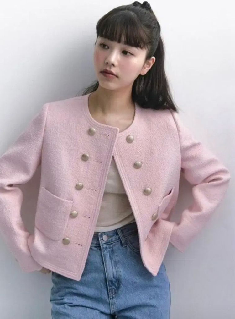 새상품/실사) 아카이브제이투유 더블 버튼 트위드 자켓 라이트핑크 M 이미지