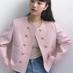 새상품/실사) 아카이브제이투유 더블 버튼 트위드 자켓 라이트핑크 M 이미지