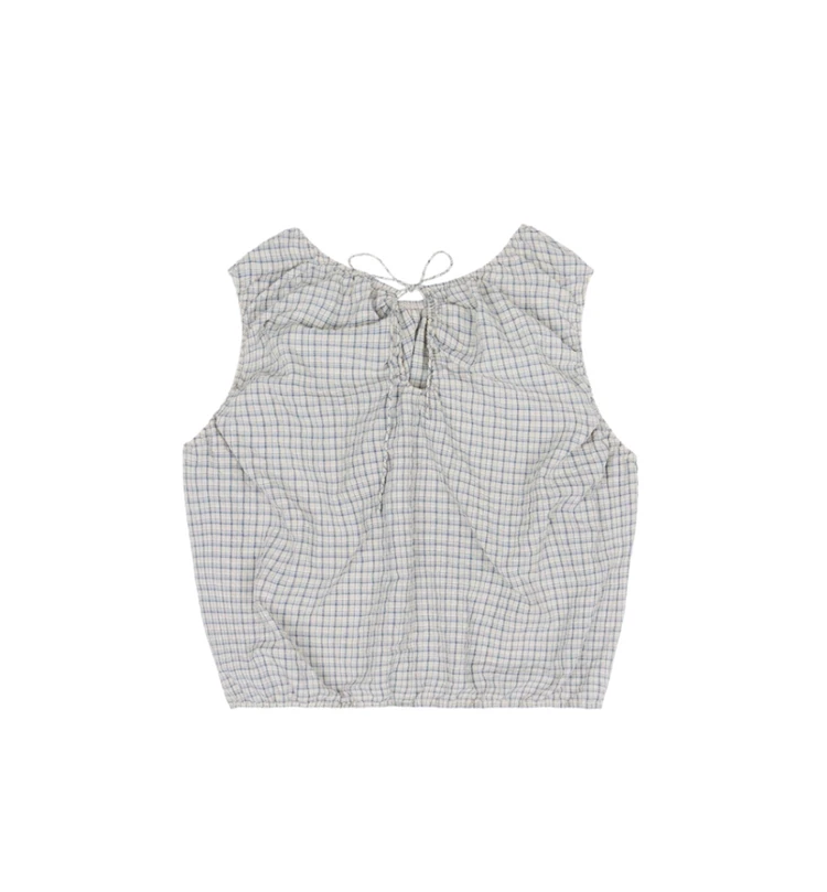 (새상품) 모노크롬 lofi check blouse 블라우스 슬리브리스 (Beige) free사이즈 이미지