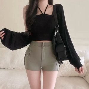 [ SET/강추 ]홀터넥 크롭 볼레로 나시 가디건 세트 블랙 이미지
