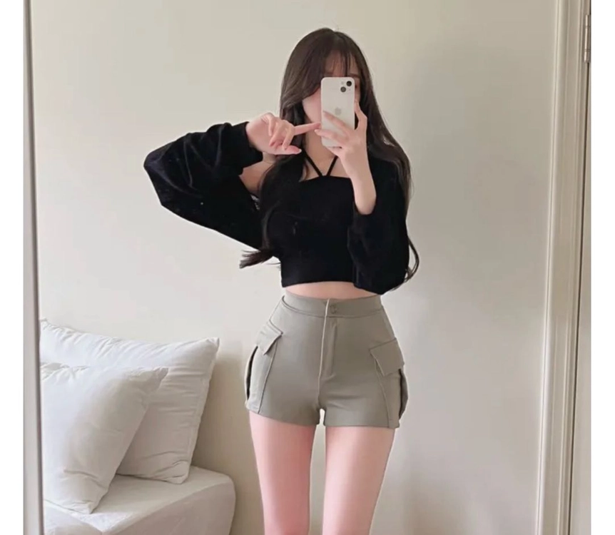 [ SET/강추 ]홀터넥 크롭 볼레로 나시 가디건 세트 블랙 이미지