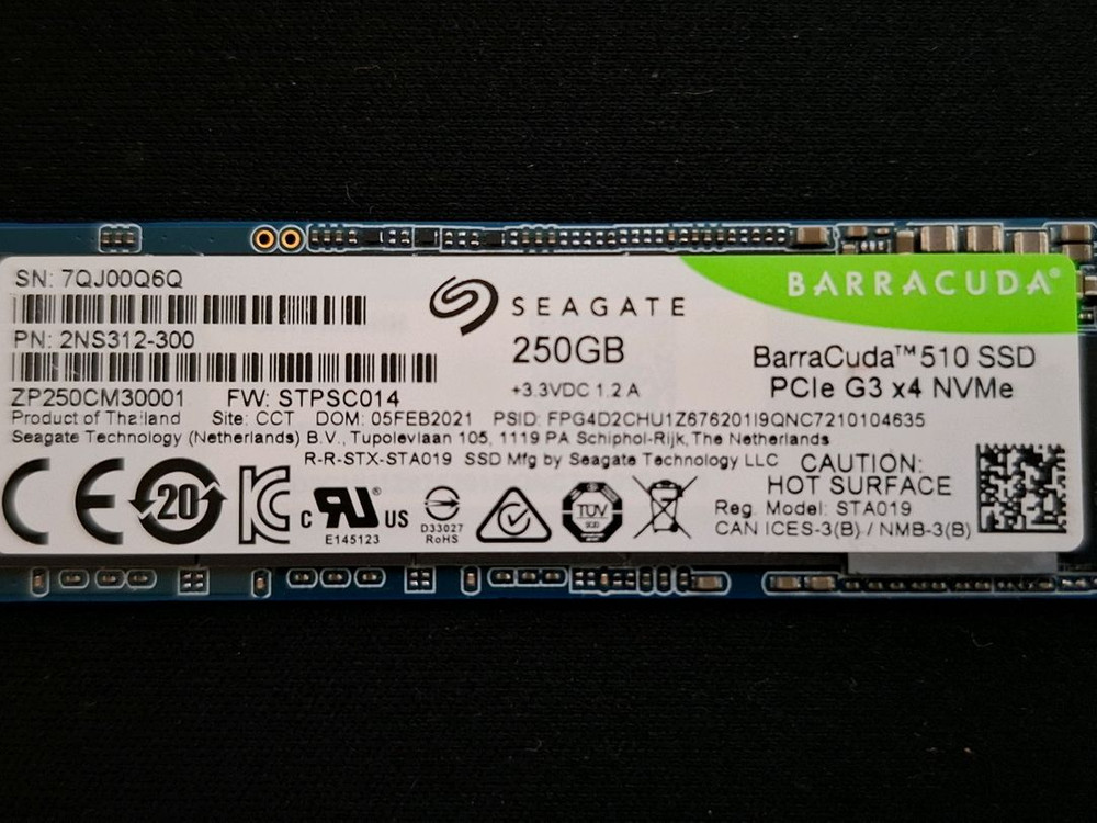 컴퓨터 저장장치 Seagate 바라쿠다 510 M.2 NVME SSD 250GB 이미지