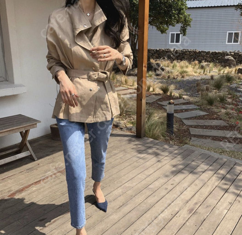 데일리룩 린넨100% 하이넥 핀턱 마랑 자켓 베이지 야상 DAILYLOOK 이미지