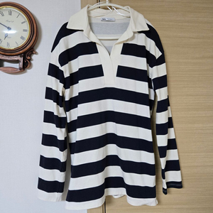 자라(ZARA) 스트라이프 오픈 카라 티셔츠 M 이미지