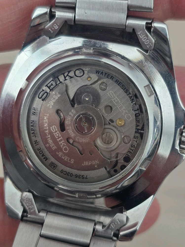 세이코 (SEIKO) 베이비스모 다이버 블랙 오토메틱 스켈레톤 백 시계 이미지