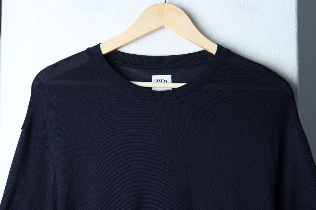 (L-XL) 자라 반팔 티셔츠 니트 네이비 무지 이미지