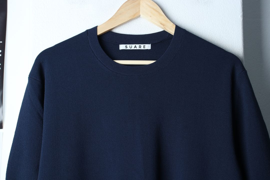 (M-XL) 수아레 반팔 티셔츠 니트 네이비 무지 이미지