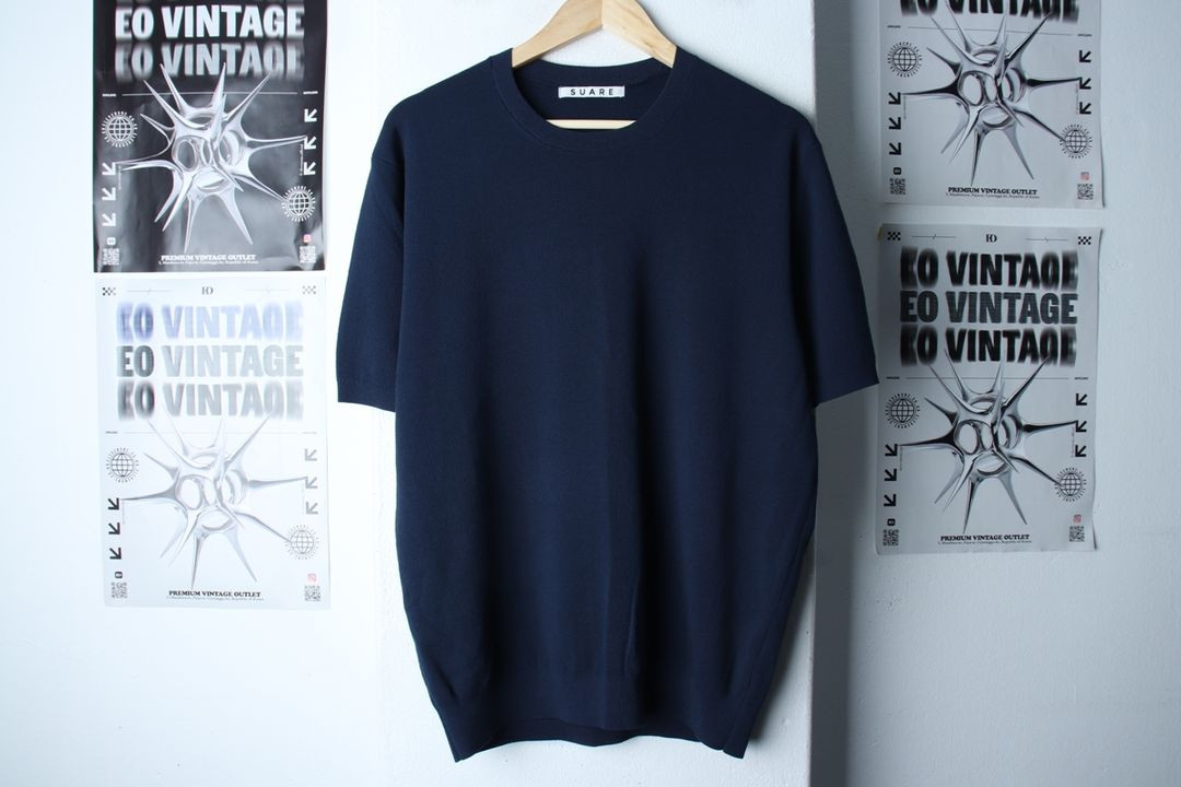 (M-XL) 수아레 반팔 티셔츠 니트 네이비 무지 이미지