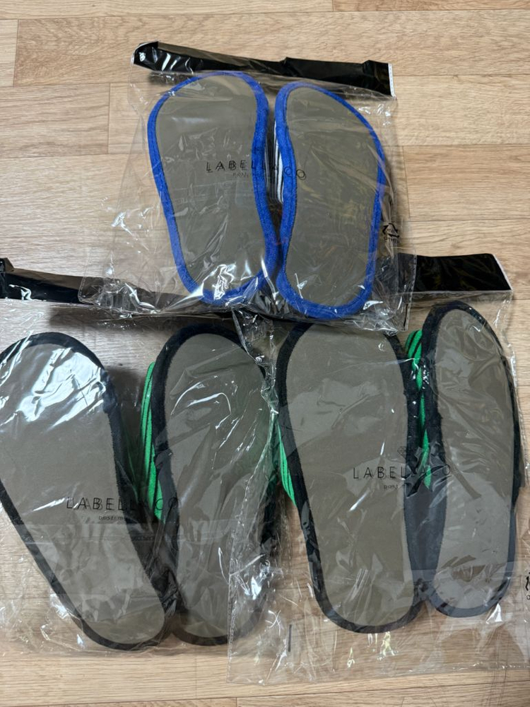 [미개봉 새제품] 라벨라코 스트라이프 거실화 실내화 타올 룸슈즈 (블루/그린) 이미지