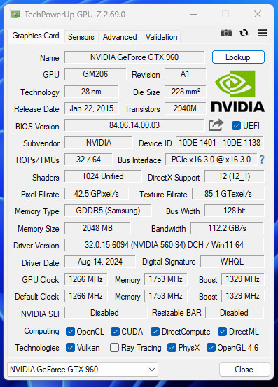 갤럭시 GALAX 지포스 GTX960 EXOC D5 2GB BLACK LABEL 이미지