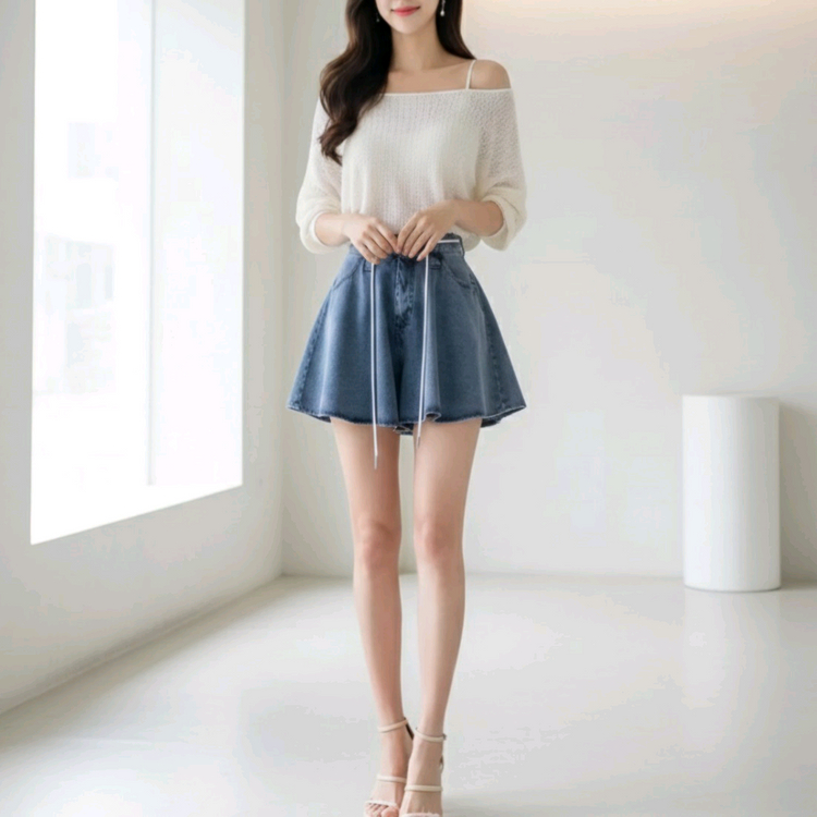 후레아 데님. 치마 반바지(S)ㅡ무배 이미지