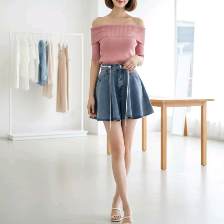 후레아 데님. 치마 반바지(S)ㅡ무배 이미지