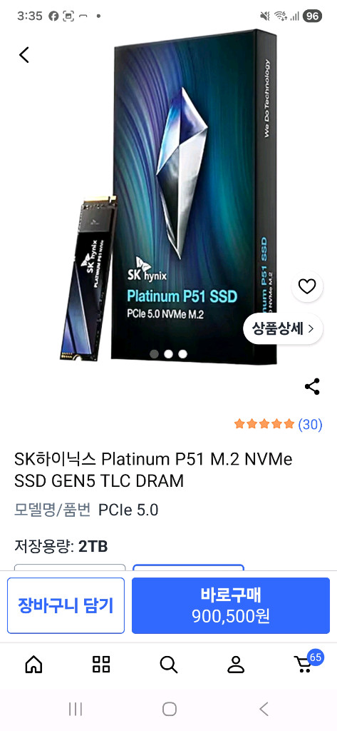 미개봉 정발 하이닉스 P51 NVMe M.2 SSD 2TB 이미지