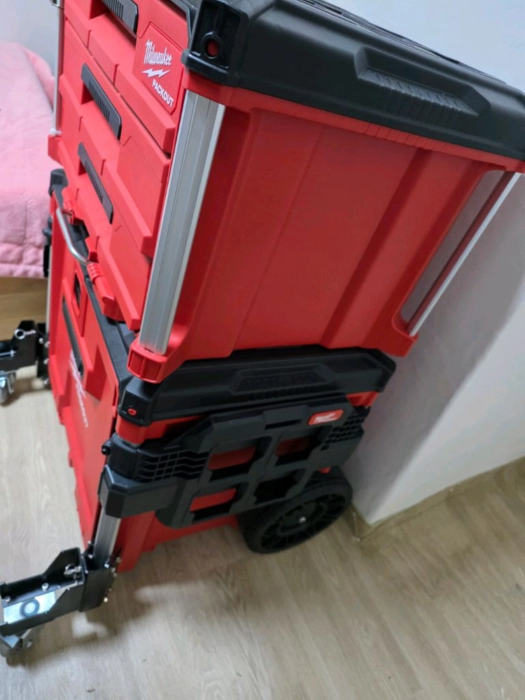 밀워키 팩아웃 롤링 서랍형 + 3단 서랍형 팝니다. 보조바퀴, 사이드 선반 , 사이드거치대 이미지
