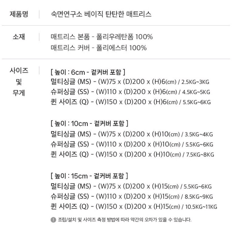 (미사용 새제품)숙면연구소 베이직 탄탄한 매트리스 그레이 슈퍼싱글 10cm 이미지