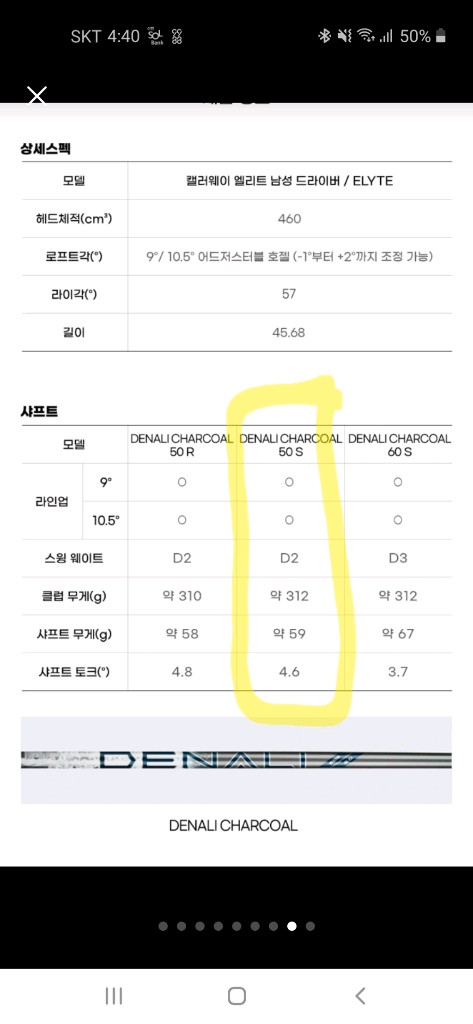 캘러웨이 엘리트 드라이버 10.5 스탁 50S 이미지
