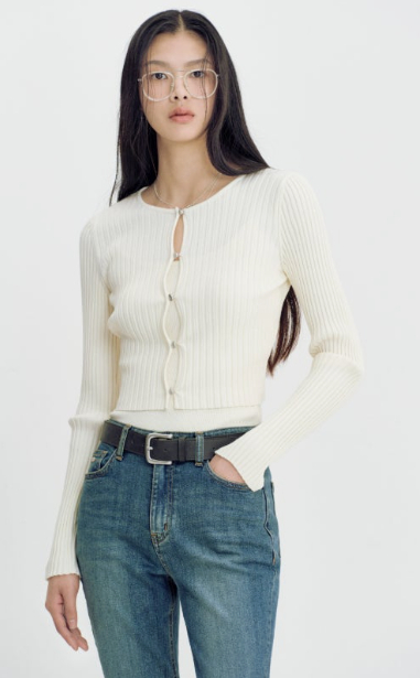 (아이보리) 강민경 착용) 아비에무아 아이보리 립드 니트 가디건 1사이즈 이미지