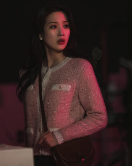 문가영 착용) 마쥬 루렉스 핑크 화이트 배색 가디건 36사이즈 이미지