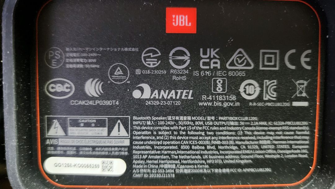 JBL 파티박스 120 (S급/정품박스/보증서/명품 가방 및 카나레 케이블 풀세트) 2대 일괄 또는 개별 판매 이미지