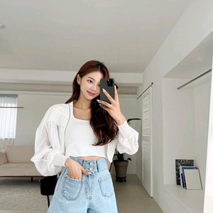 제이지쇼룸 엉넬 시스루 크롭 블루종(아이) 이미지