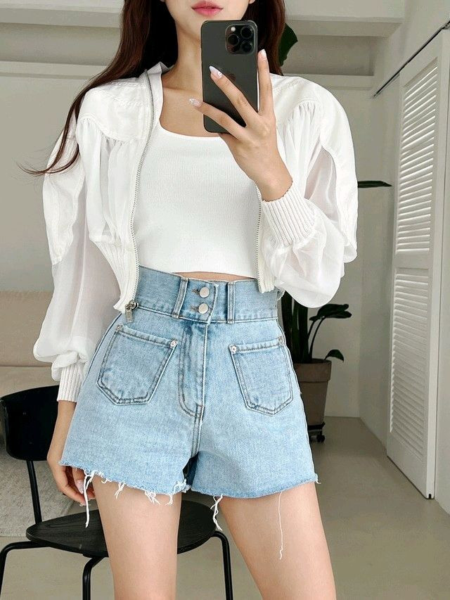 제이지쇼룸 엉넬 시스루 크롭 블루종(아이) 이미지