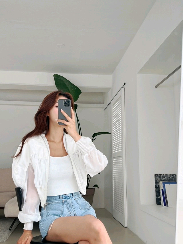 제이지쇼룸 엉넬 시스루 크롭 블루종(아이) 이미지