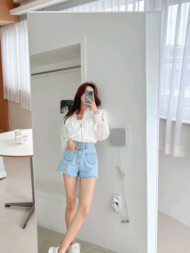 제이지쇼룸 엉넬 시스루 크롭 블루종(아이) 이미지