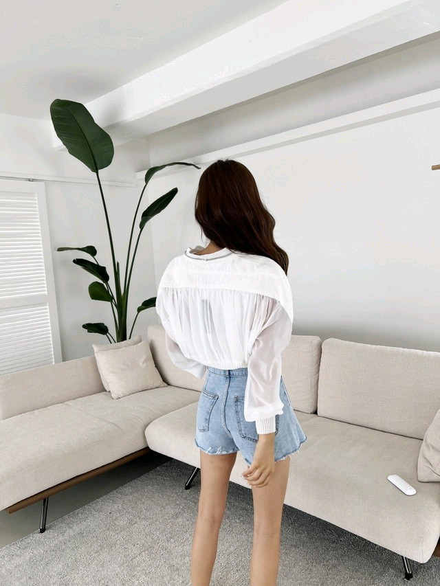 제이지쇼룸 엉넬 시스루 크롭 블루종(아이) 이미지