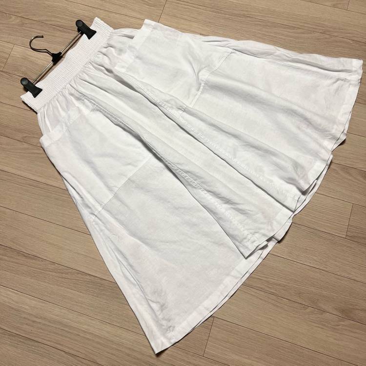 도나카란뉴욕 DKNY 린넨100% 밴딩 플레어 스커트 롱치마 화이트 흰색 휴가룩 휴양지 여행룩 이미지