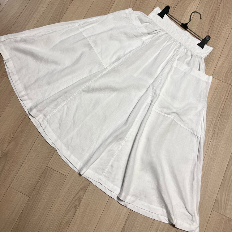 도나카란뉴욕 DKNY 린넨100% 밴딩 플레어 스커트 롱치마 화이트 흰색 휴가룩 휴양지 여행룩 이미지