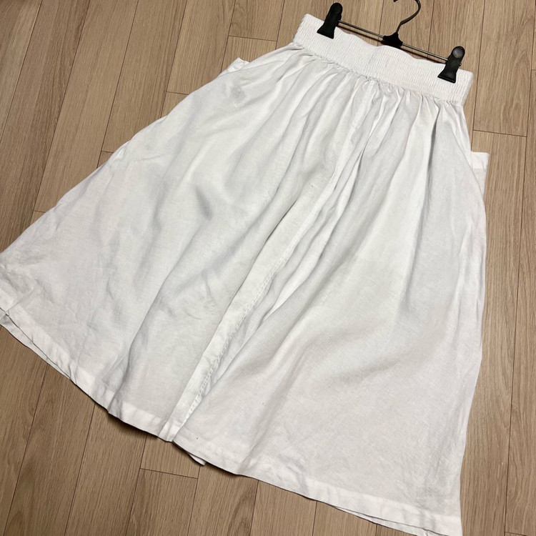 도나카란뉴욕 DKNY 린넨100% 밴딩 플레어 스커트 롱치마 화이트 흰색 휴가룩 휴양지 여행룩 이미지