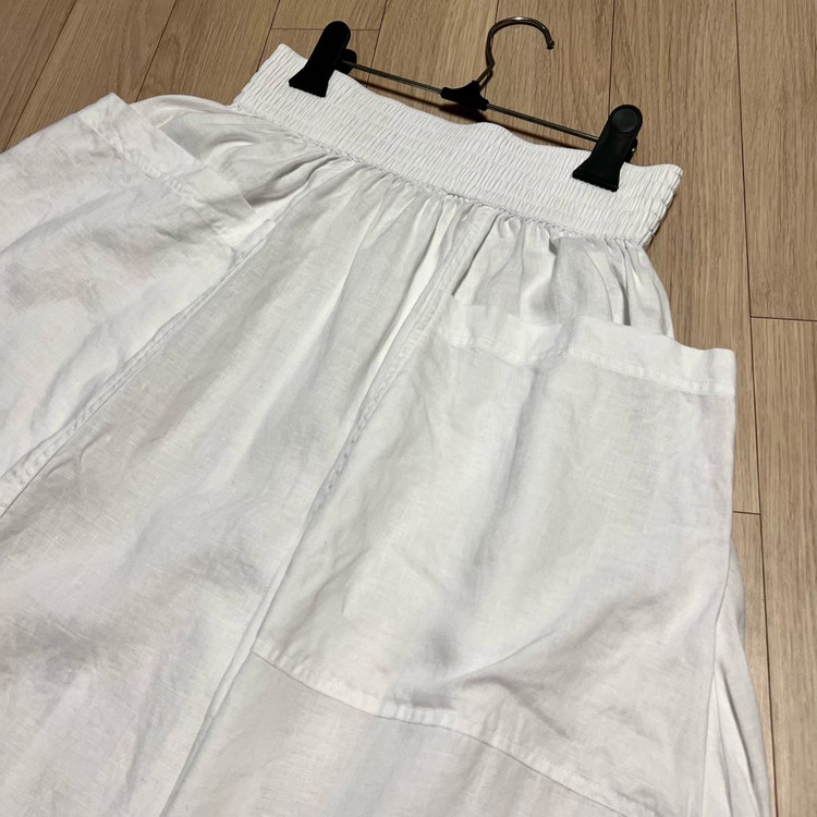 도나카란뉴욕 DKNY 린넨100% 밴딩 플레어 스커트 롱치마 화이트 흰색 휴가룩 휴양지 여행룩 이미지