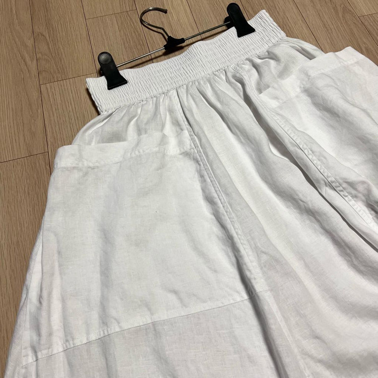도나카란뉴욕 DKNY 린넨100% 밴딩 플레어 스커트 롱치마 화이트 흰색 휴가룩 휴양지 여행룩 이미지