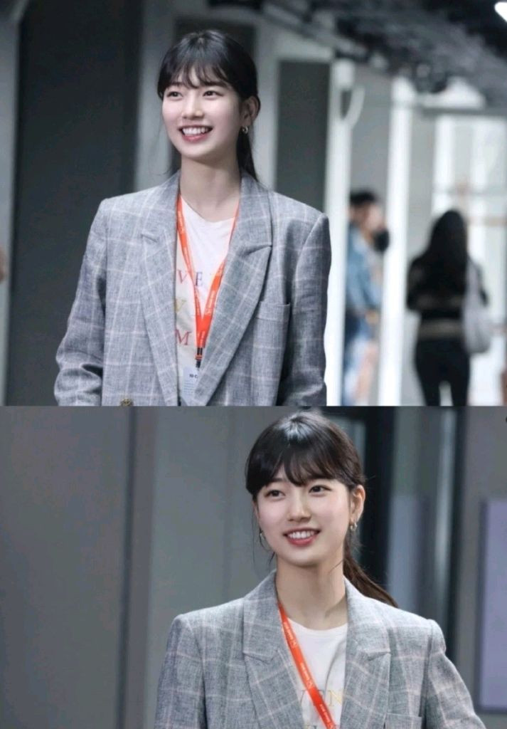 (택채새제품)산드로 여성 린넨 체크 자켓 블레이져 수트 이미지